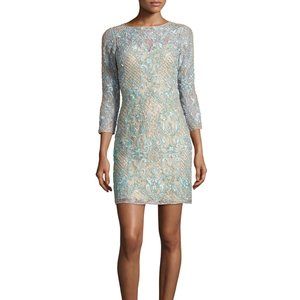 Aidan Mattox 3/4-Sleeve Beaded Lace Cocktail Dress